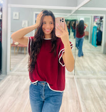 Crimson Ruffle Sleeve Blouse