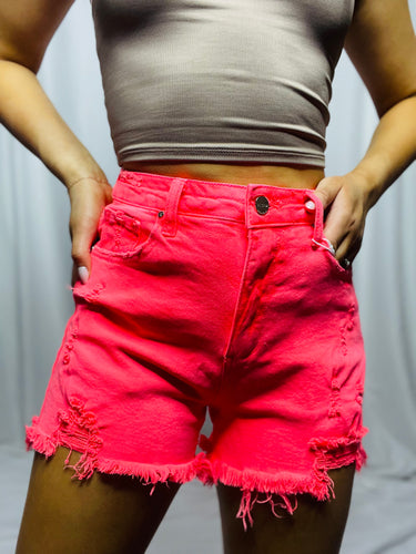 Coral Neon Cut Off Shorts
