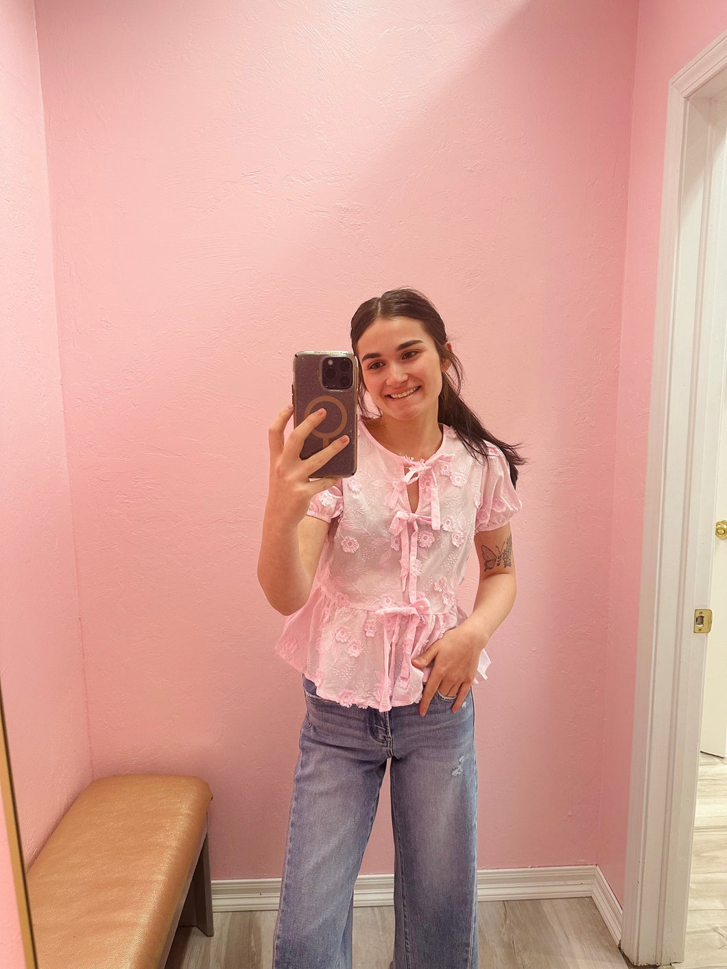 Flower Puff Sleeve Top