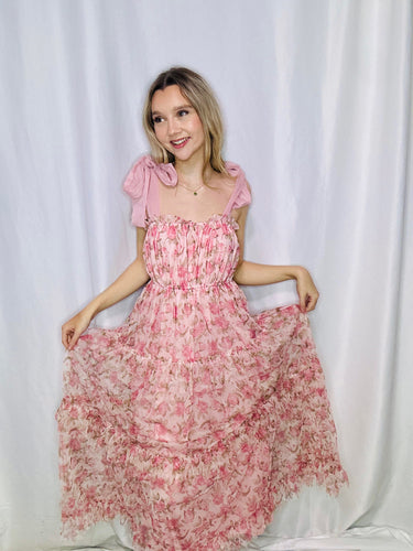 Tiered Pink Floral Maxi Dress