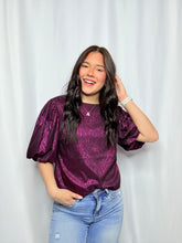 Puff Sleeve Plum Shimmer Top