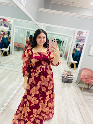 Burgandy Shimmer Midi Dress