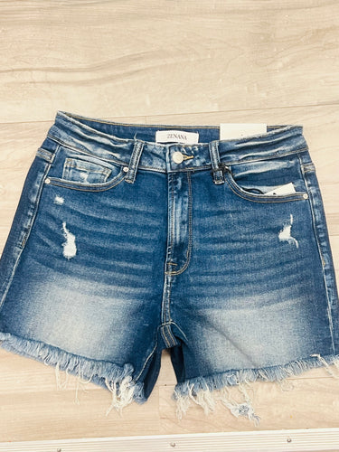 High Rise Fray Hem Shorts