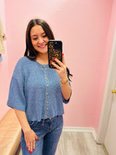Blue Knit Button Up Top