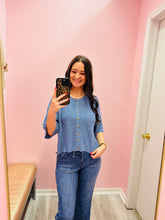 Blue Knit Button Up Top
