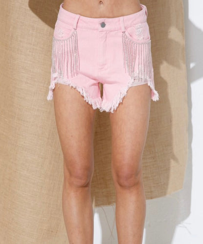 Pink Fringe Shorts