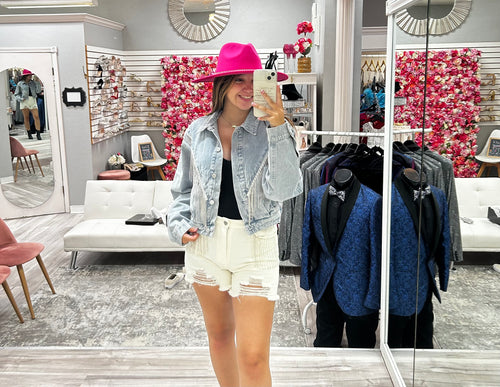 Cream Denim Fringe Shorts