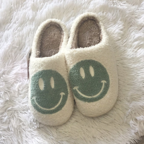 Light Green Smiley Fuzzy Slipper