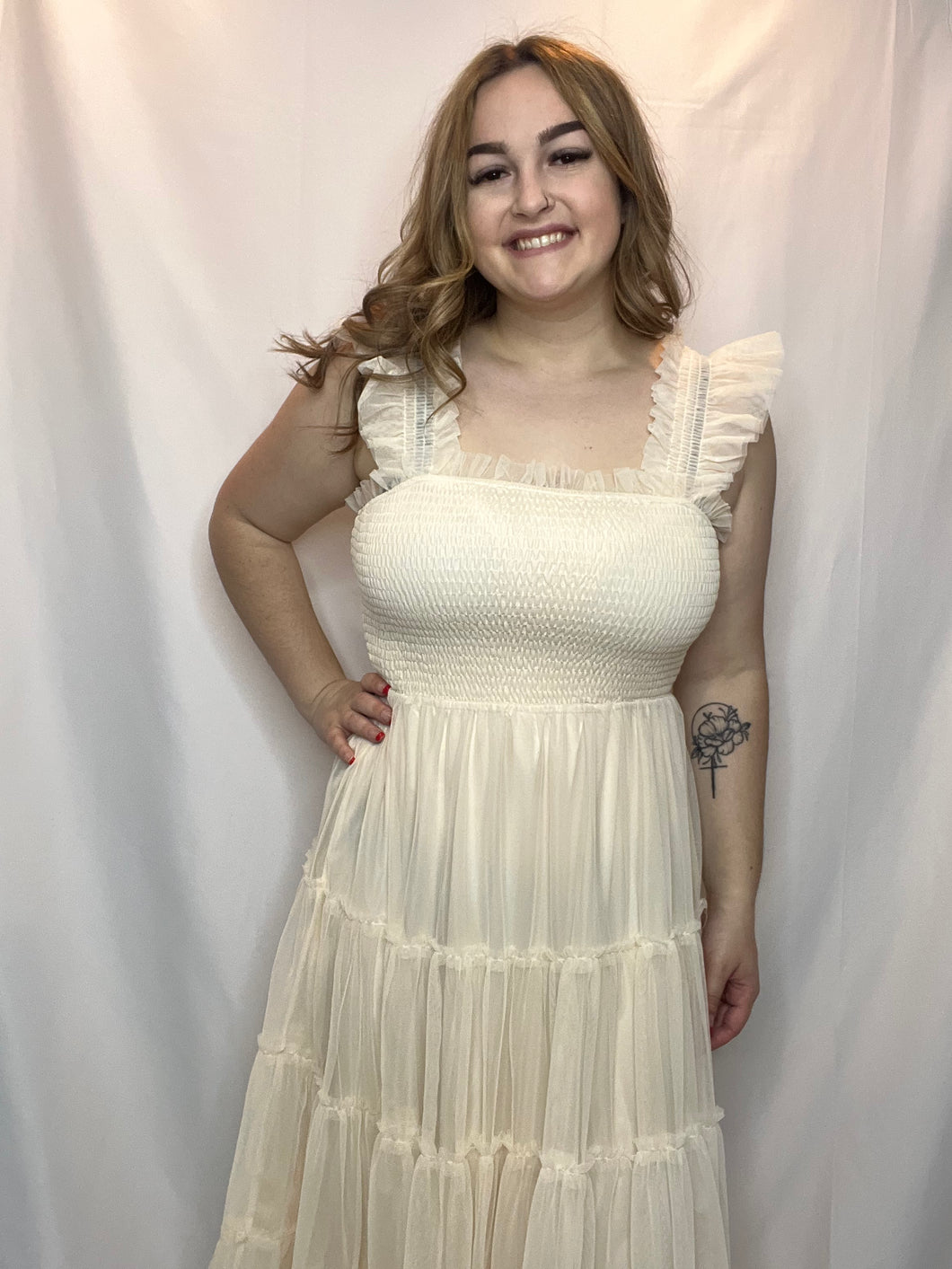 Cream Ruffle Tank Dress