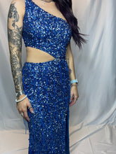 One Shoulder W Side cutout Full Beaded Dress