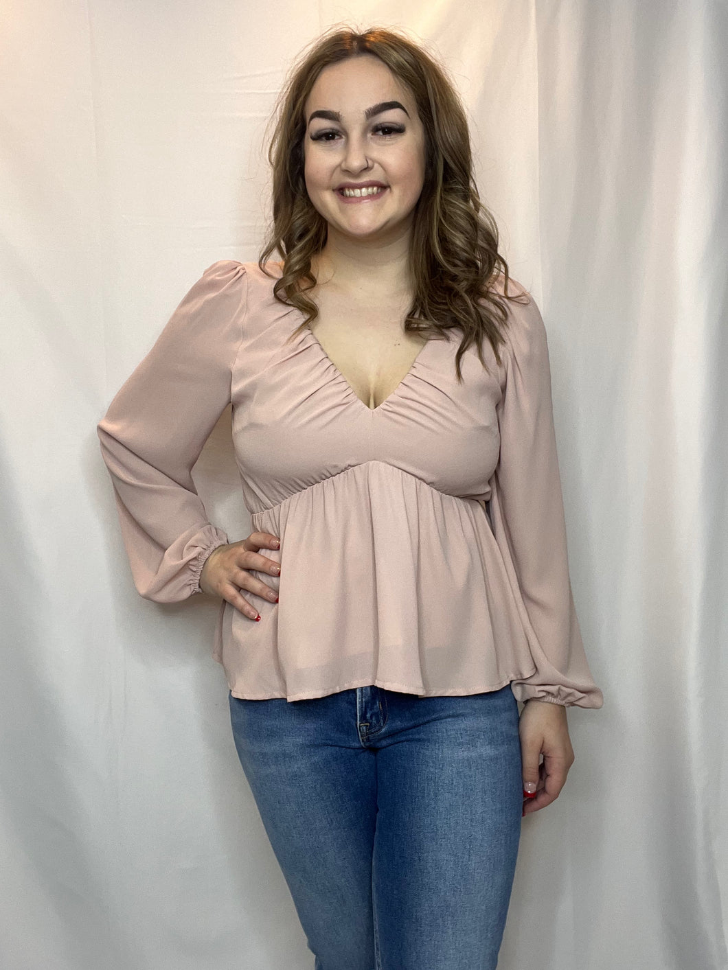 V-Neck LS Flowy Blouse