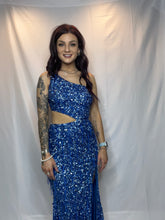 One Shoulder W Side cutout Full Beaded Dress