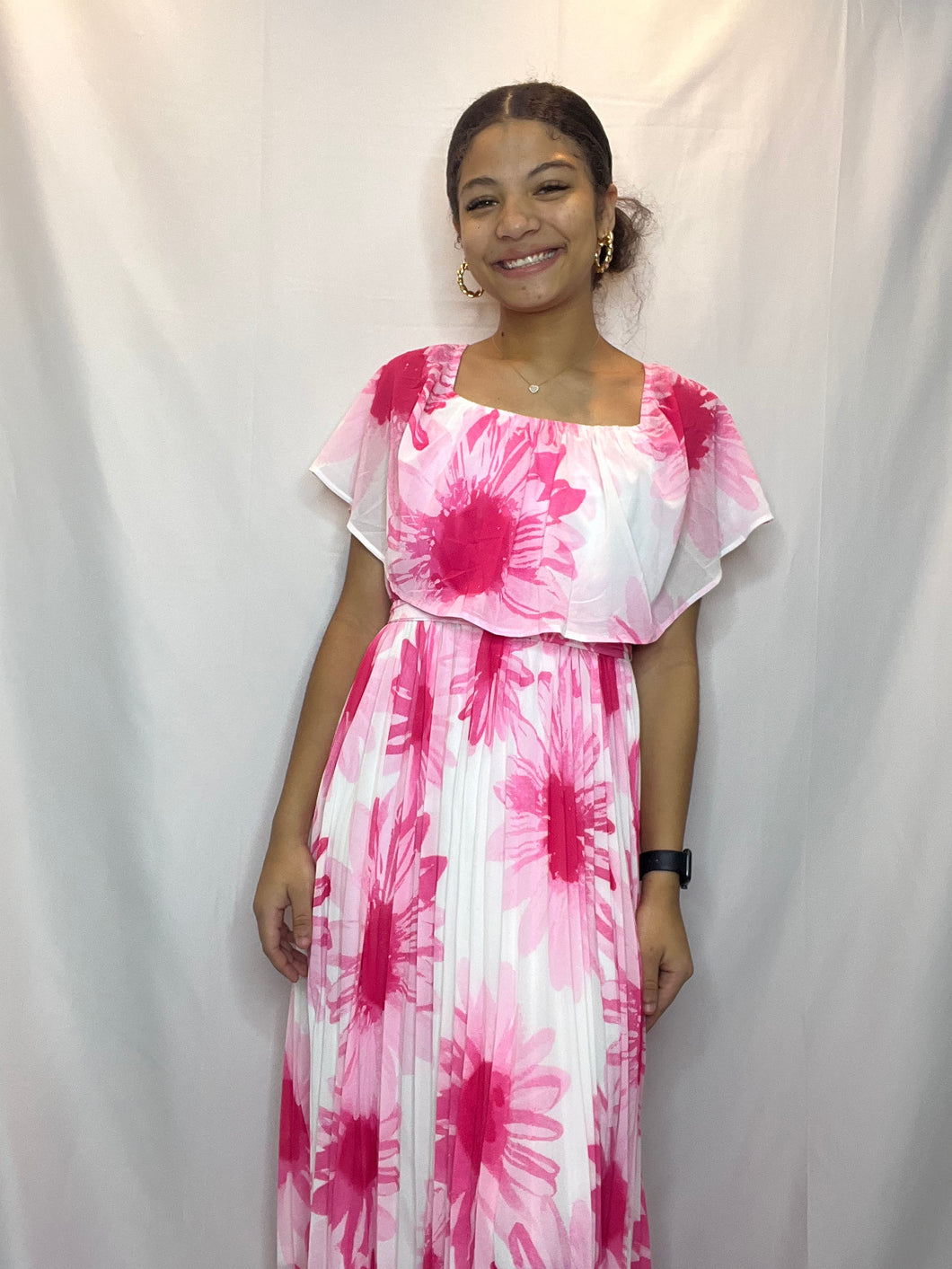 Pink pleated petal dress