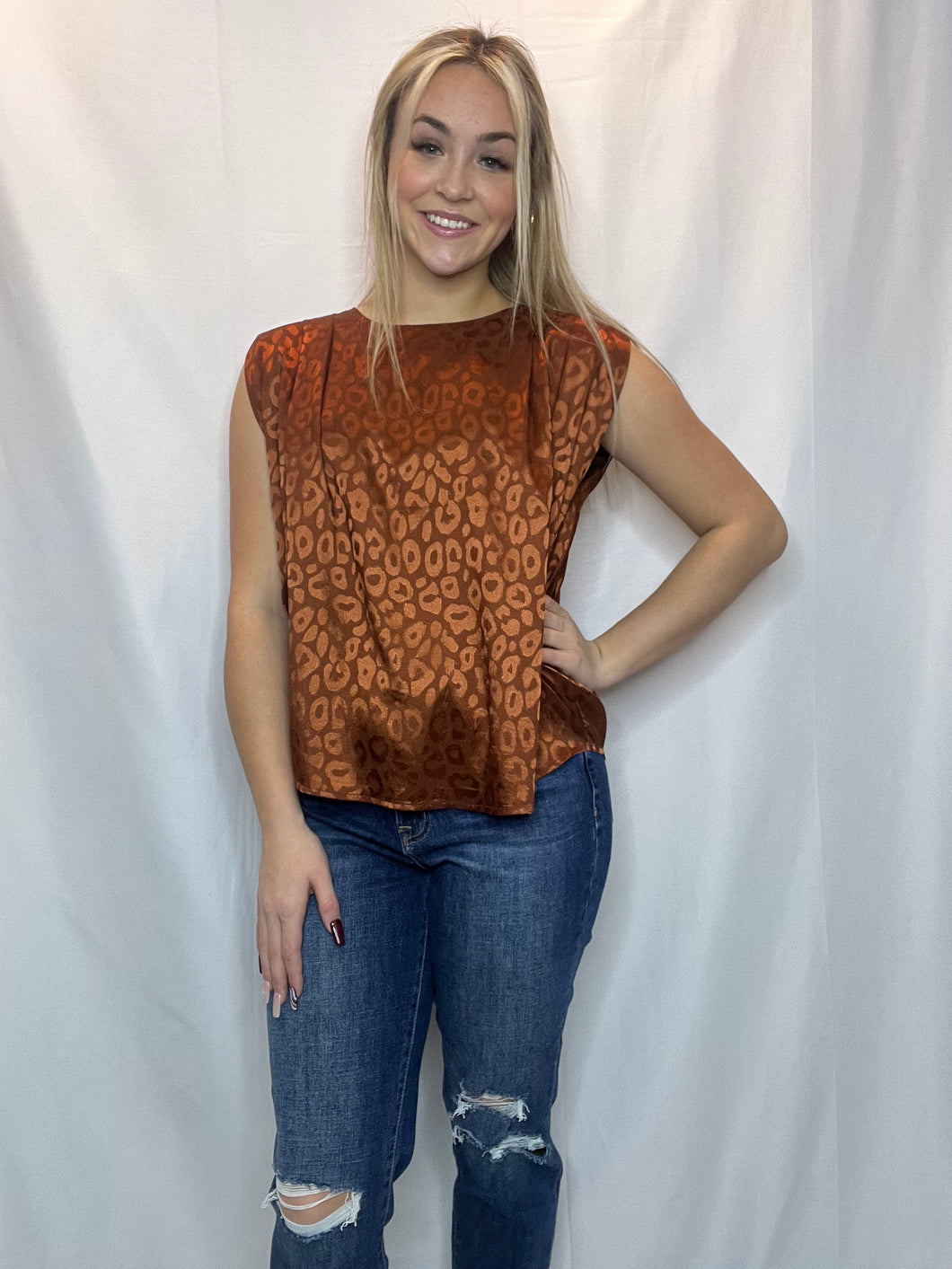 Statement Shoulders Silky Leopard Top
