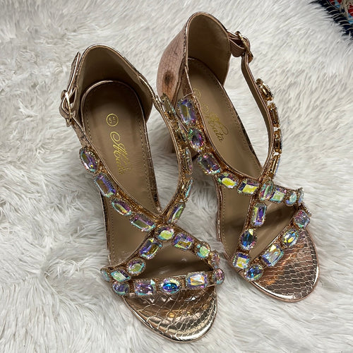 New York Rose Gold Iridescent Stones High Heel