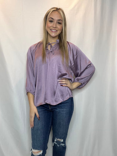 V-neck Satin Long Sleeve Blouse