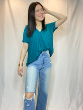 Teal Roll Front Blouse