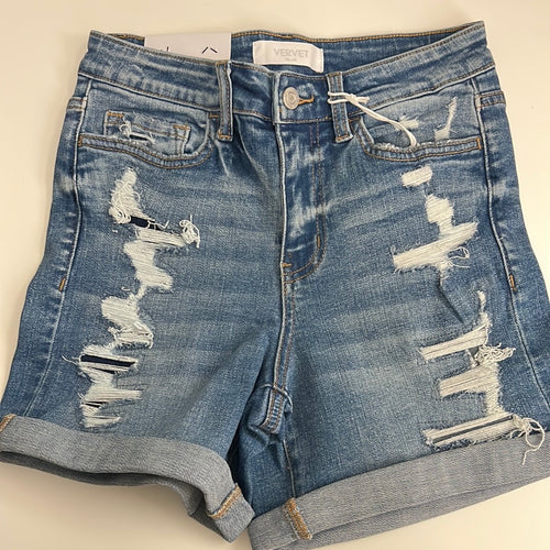 Cuffed denim shorts