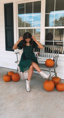 Green Chiffon Puff Sleeve Dress