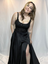 AB Floral Embroidered Dress w Satin Slit Skirt