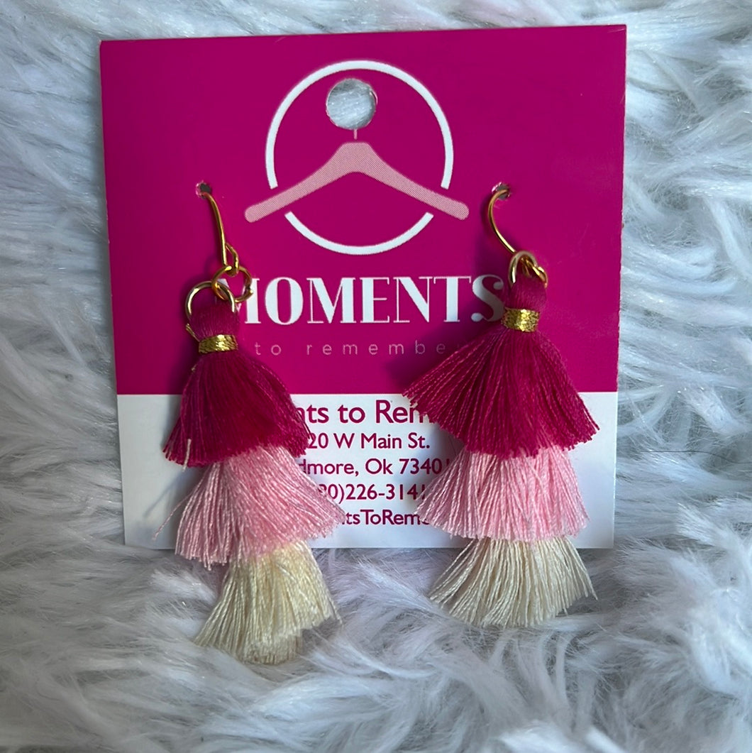 Pink Yarn Ruffle Earring