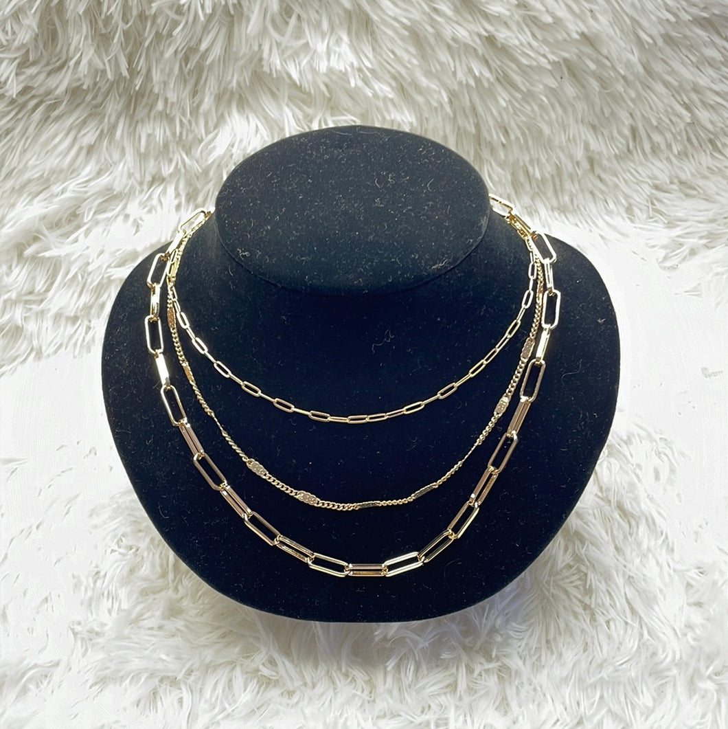 Gold Roped 3 Layer Chain Necklace