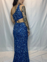 One Shoulder W Side cutout Full Beaded Dress