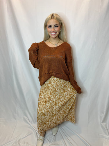 Floral Pleated Lined MIDI Skirt