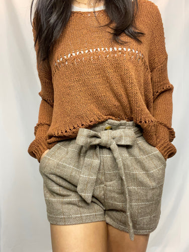 Woven Herringbone Wool Shorts