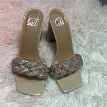 Rhinestone Braided Slip On Nude Chunky Heel