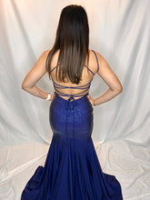 Mermaid Blue Dress with AB hot stones and train
