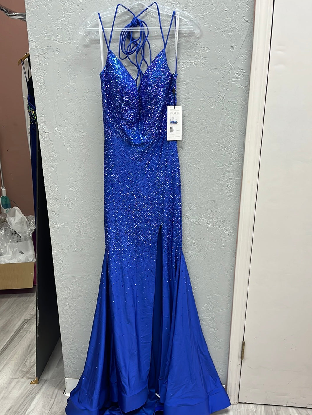 Jersey Hot Stone Lace Up Royal Blue Dress Moments to Remember Jersey Hot Stone Lace Up Royal Blue Dress Moments to Remember