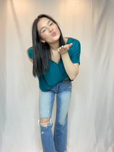 Teal Roll Front Blouse